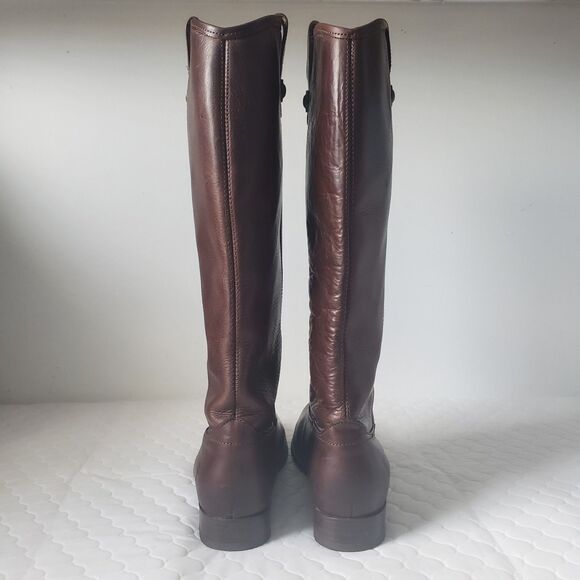Frye Melissa Button Tall Riding Boots Womens 7 1/2 Leather Redwood Brown - Picture 3 of 7